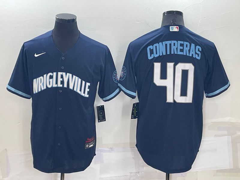 Men Chicago Cubs #40 Contreras Blue City Edition Game Nike 2022 MLB Jersey